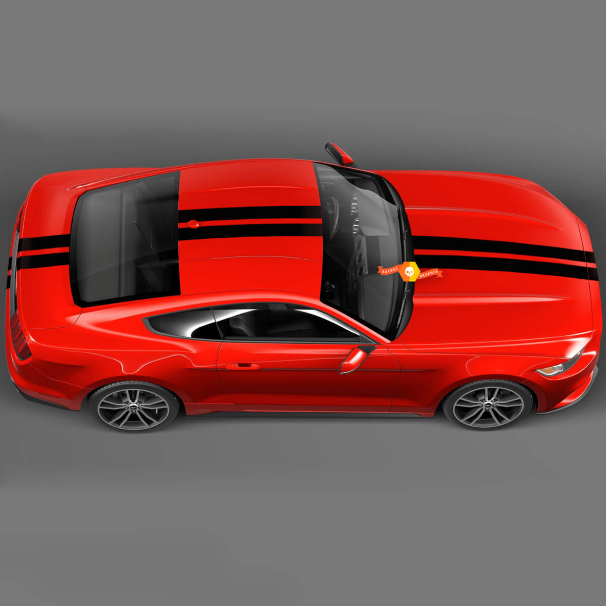 Racing Rally Dual Stripes sobre la parte superior de Ford Mustang 2005 - 2024 Calcomanías adhesivas
