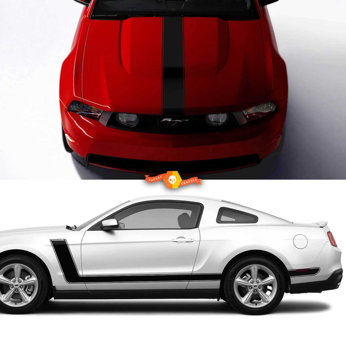 Kit de Calcomanías de Vinilo con Capó Estilo Racing y Rayas Laterales para Musclecar Mustang 2005-2024