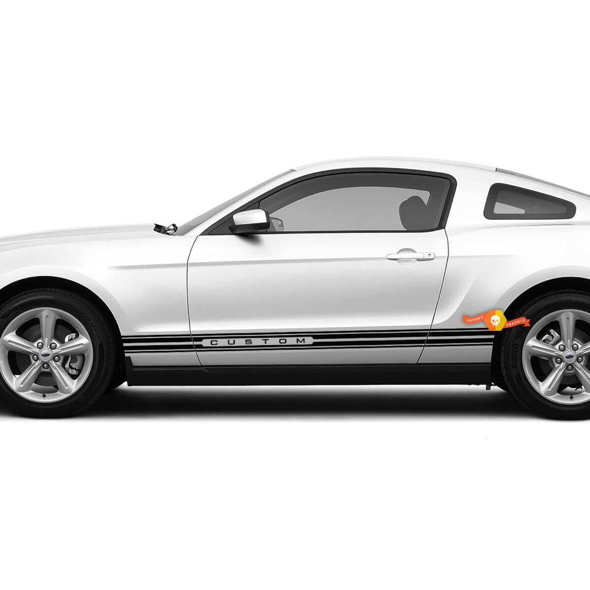Ford Mustang Rocker Panel Texto personalizado para modelos de 2005 a 2024 años Calcomanías Pegatinas Rayas 1

