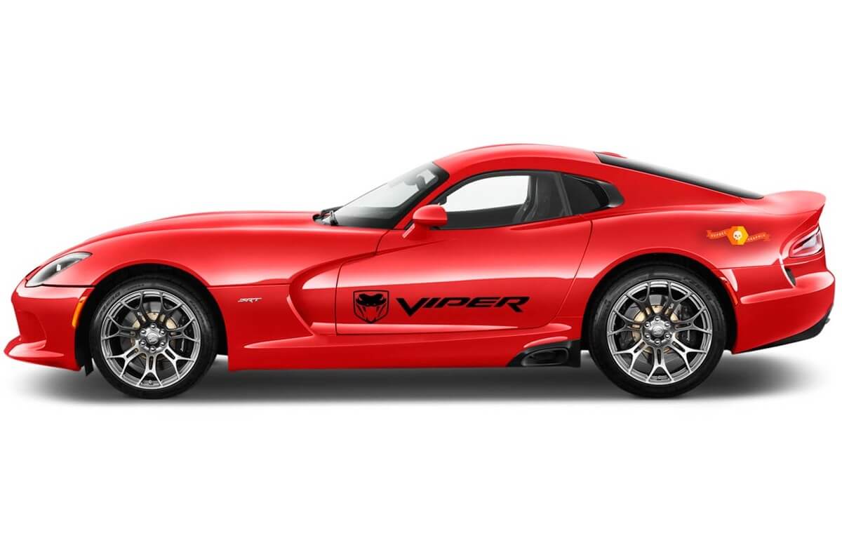 Dodge VIPER 2x franjas laterales calcomanías de vinilo de calidad gráfica logotipo de pegatinas de carreras
