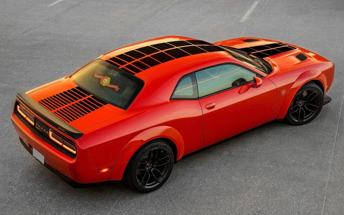 Calcomanía adhesiva de vinilo con franjas de tablero de ajedrez dobles para capó, techo y maletero de Dodge Challenger