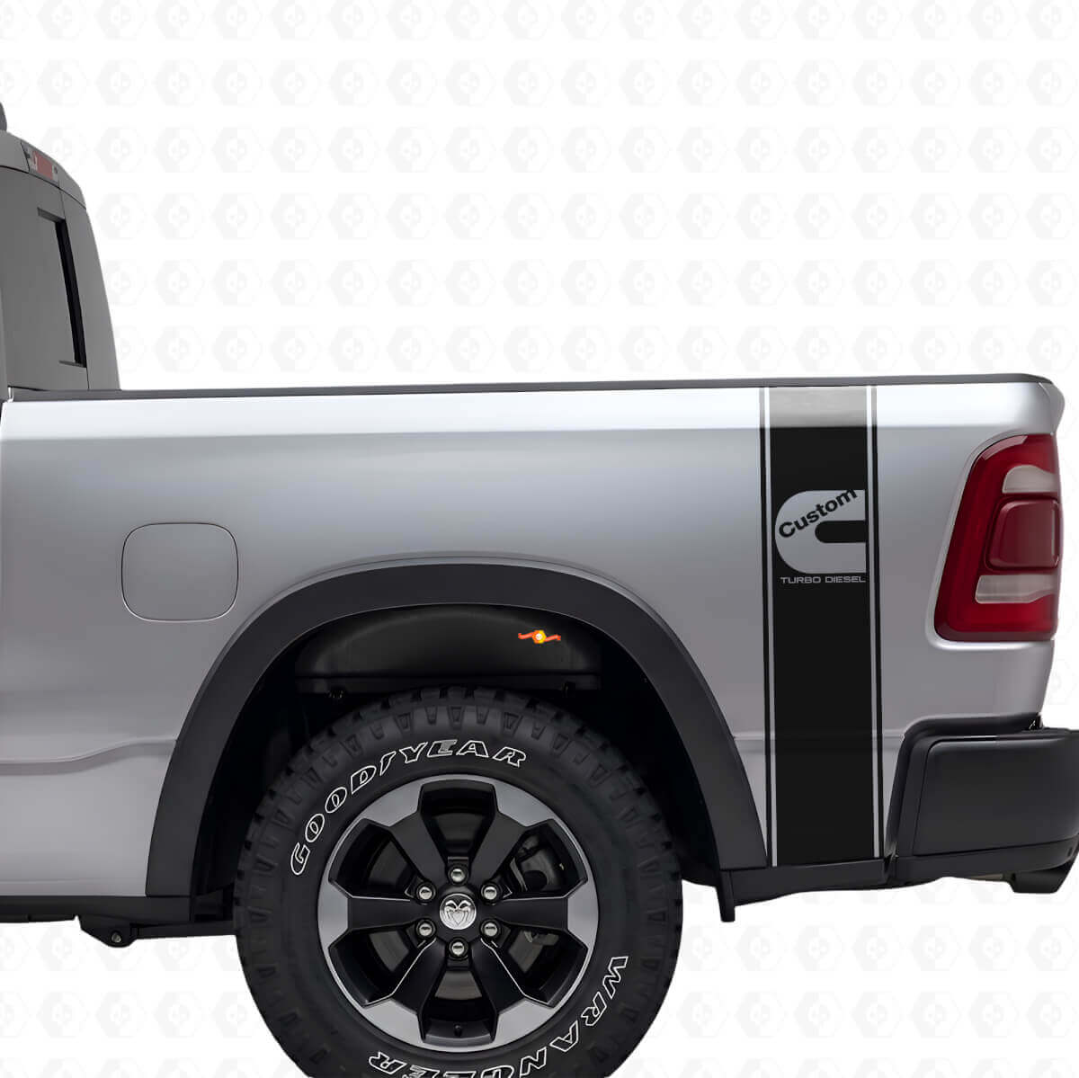 Kit de pegatinas de vinilo de franjas laterales traseras estilo C para camiones Dodge Turbo Diésel