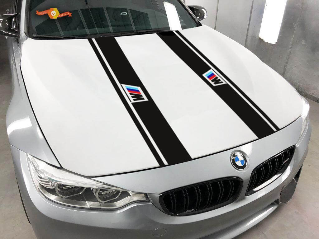 BMW 2x Hood Stripes vinilo calcomanía logo Bmw MPower 1 3 5 7 series x4 x5 x6
