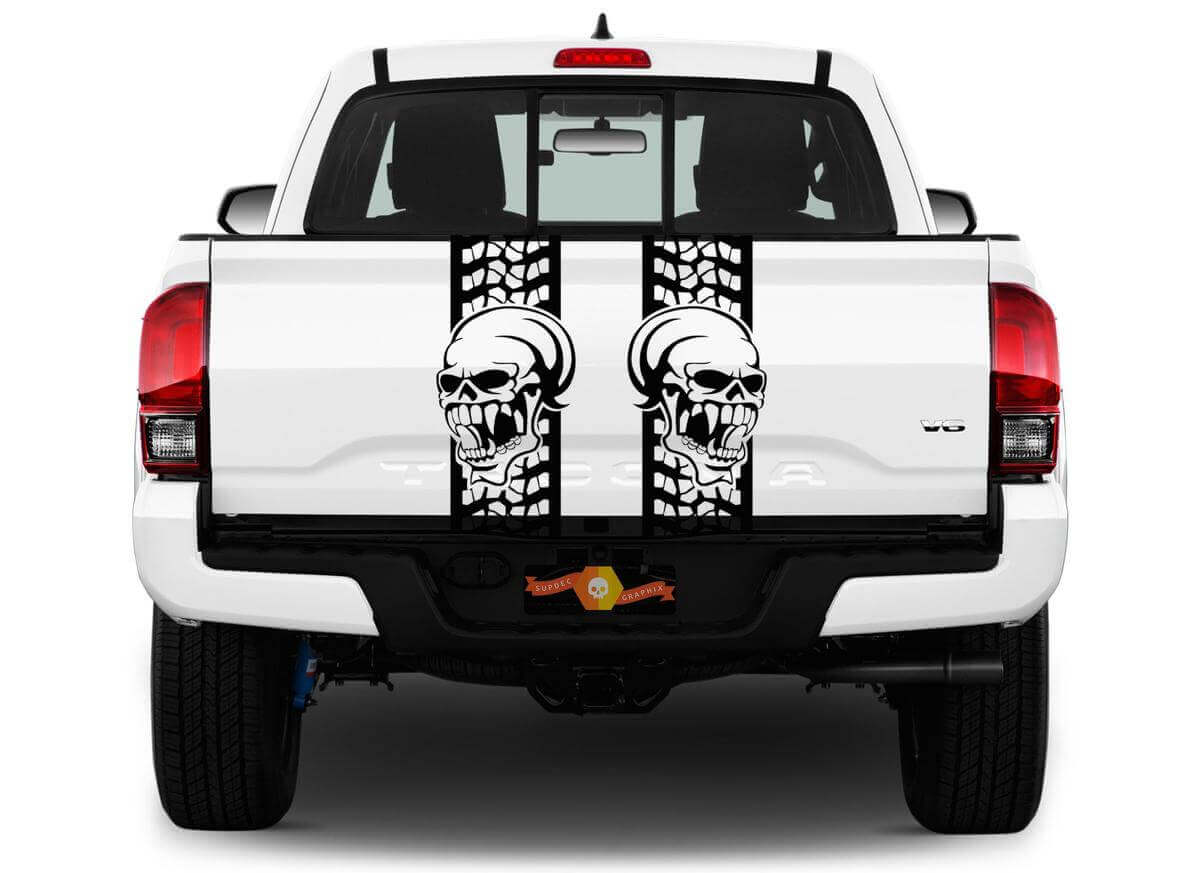 Calcomanías Vinílicas de Rayas de Huella de Neumático con Calavera para Portones Traseros de Camionetas Pickup
