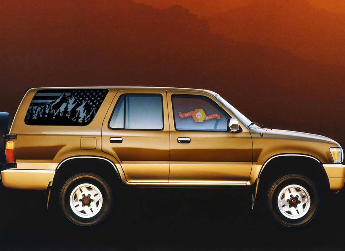 Calcomanía de vinilo para ventana trasera con bandera de EE. UU. estilo montaña para Toyota 4Runner 1990-1995