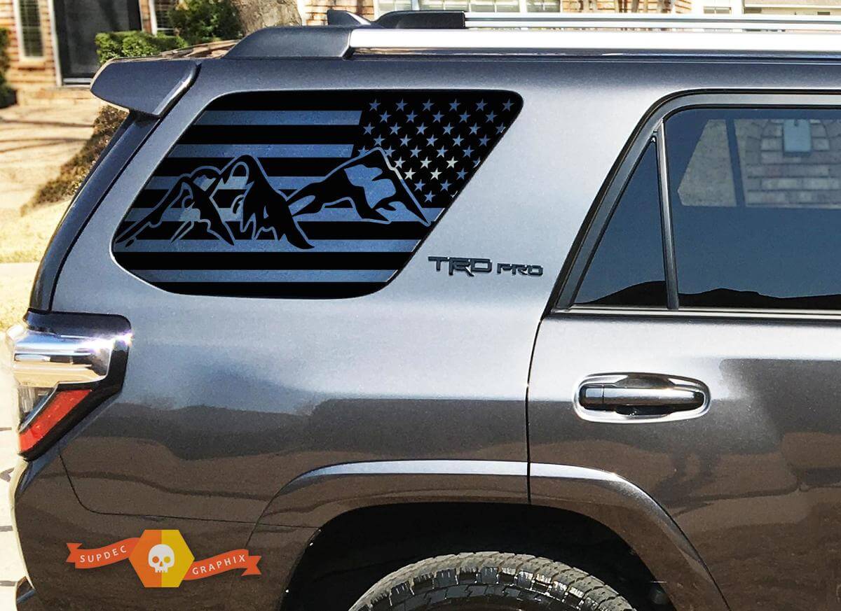 Kit de vinilos adhesivos para ventana trasera lateral con bandera de EE. UU. TRD Mountain para Toyota 4Runner 2010-2018