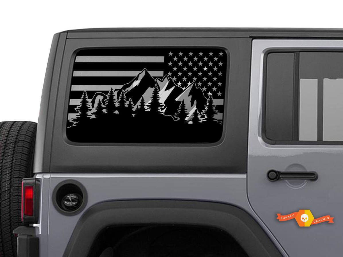Juego de vinilos para ventana lateral trasera con montaña y bandera de EE. UU. para Jeep Wrangler Unlimited 4 puertas