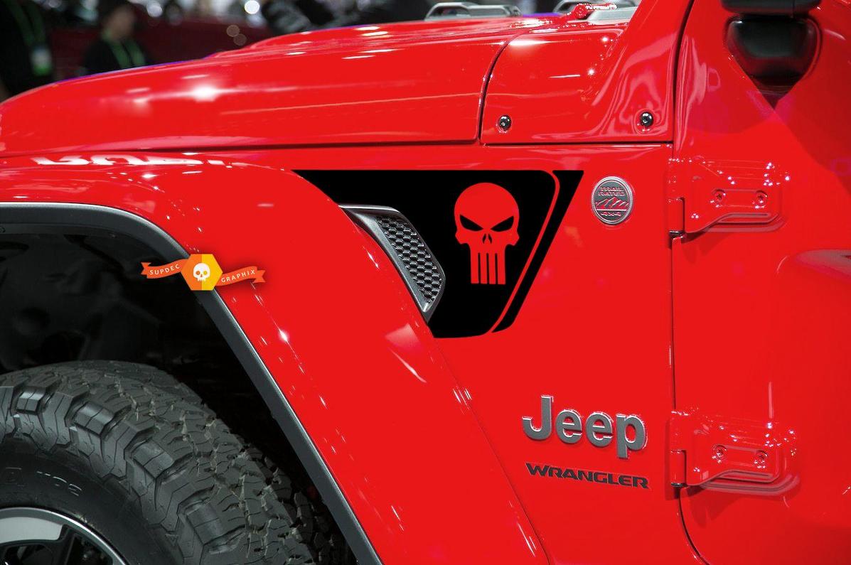 Calcomanía de vinilo con ventilación de guardabarros con calavera Punisher para Jeep Wrangler