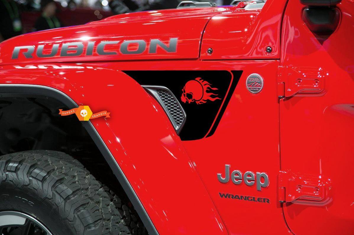 Adhesivo vinilo calavera ardiente para guardabarros de Jeep Wrangler