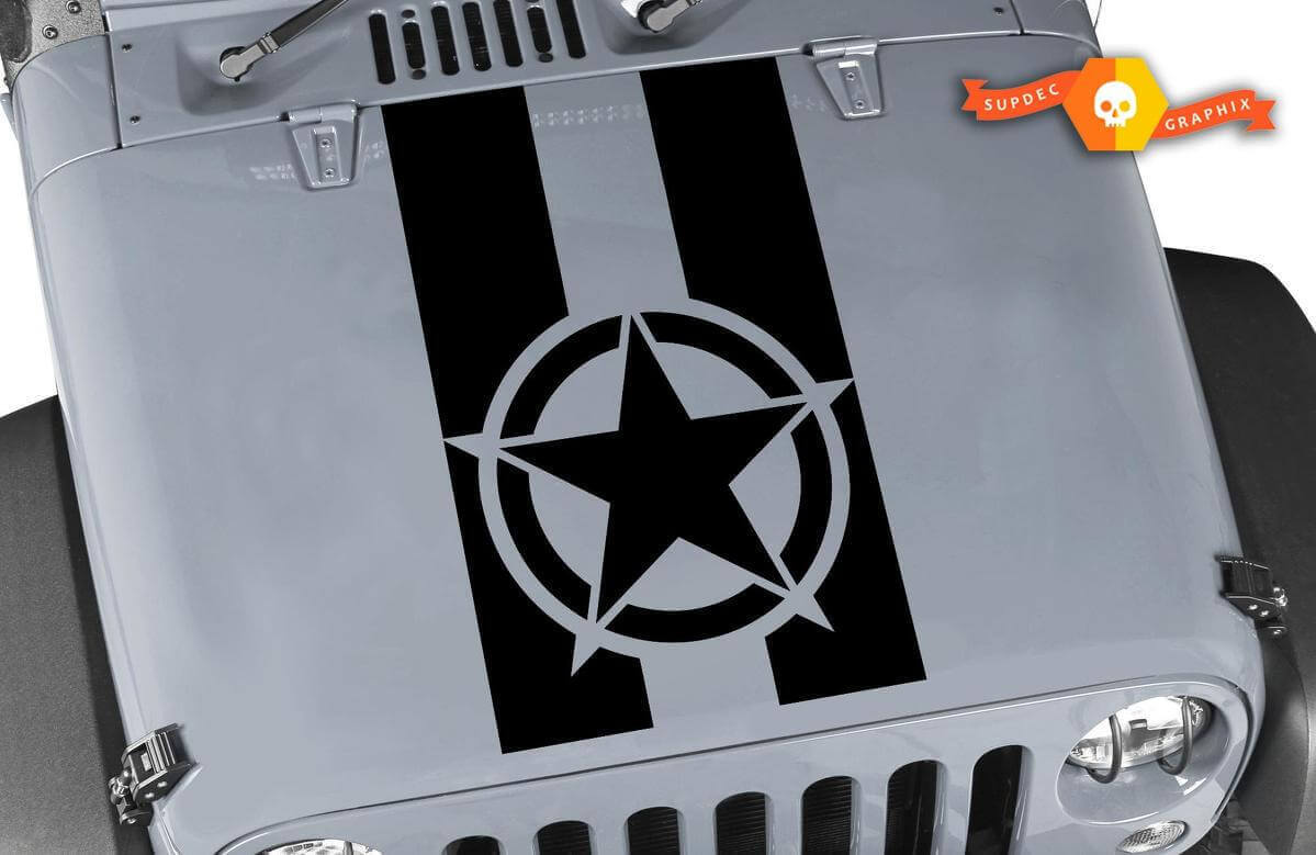 Calcomanía vinilo adhesiva con gráfico de estrella militar en negro para capó de Jeep Wrangler