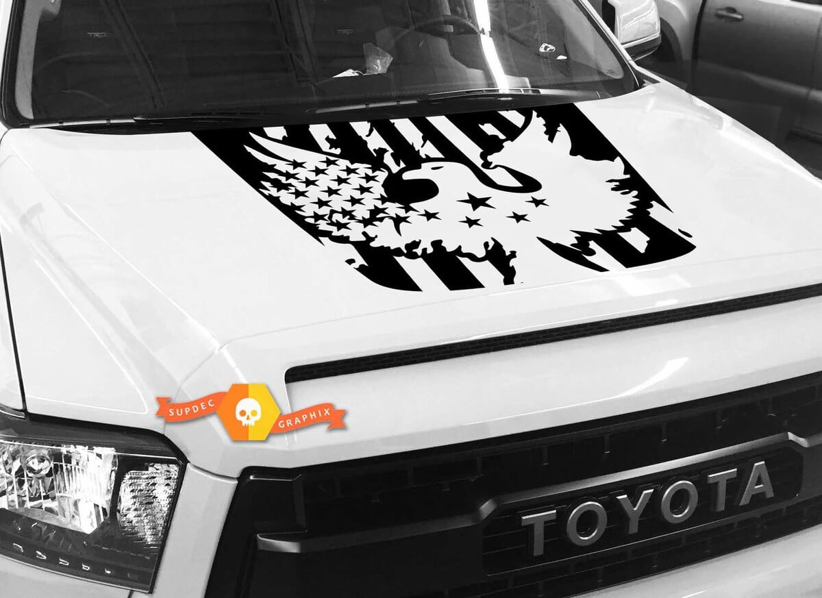 Calcomanía de vinilo para capó con bandera de EE. UU. y águila calva para Toyota Tundra 2014-2018