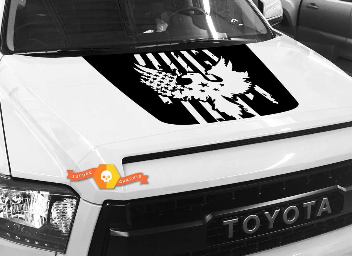 Calcomanía de vinilo en capó con bandera de EE. UU. y águila calva para Toyota Tundra 2014-18