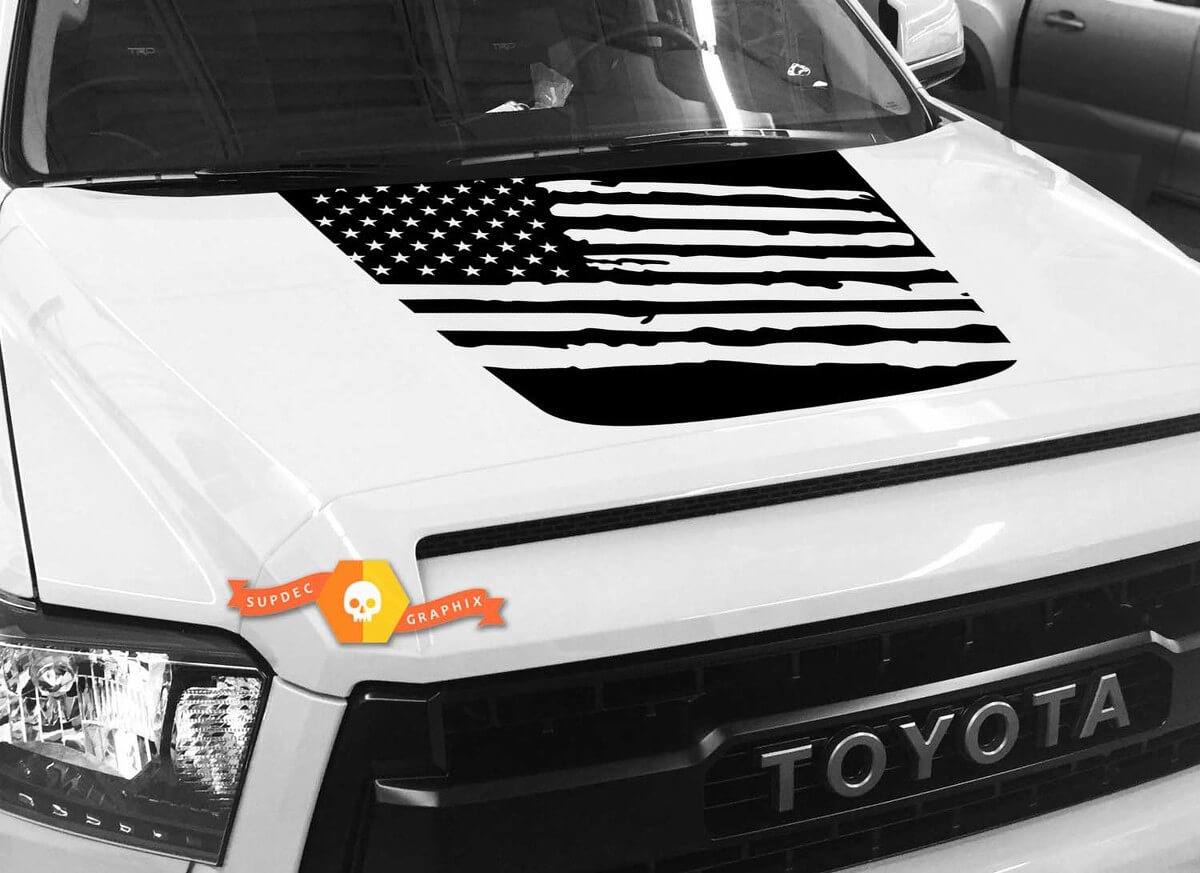 Adhesivo de vinilo para capó con bandera americana destruida para Toyota Tundra 2014-2018