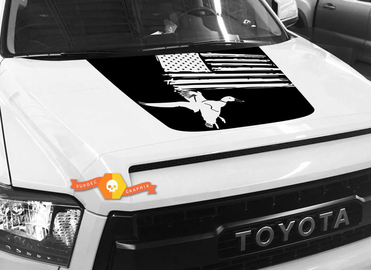 Adhesivo de vinilo para capó con pato y bandera de EE. UU. para Toyota Tundra 2014-2018