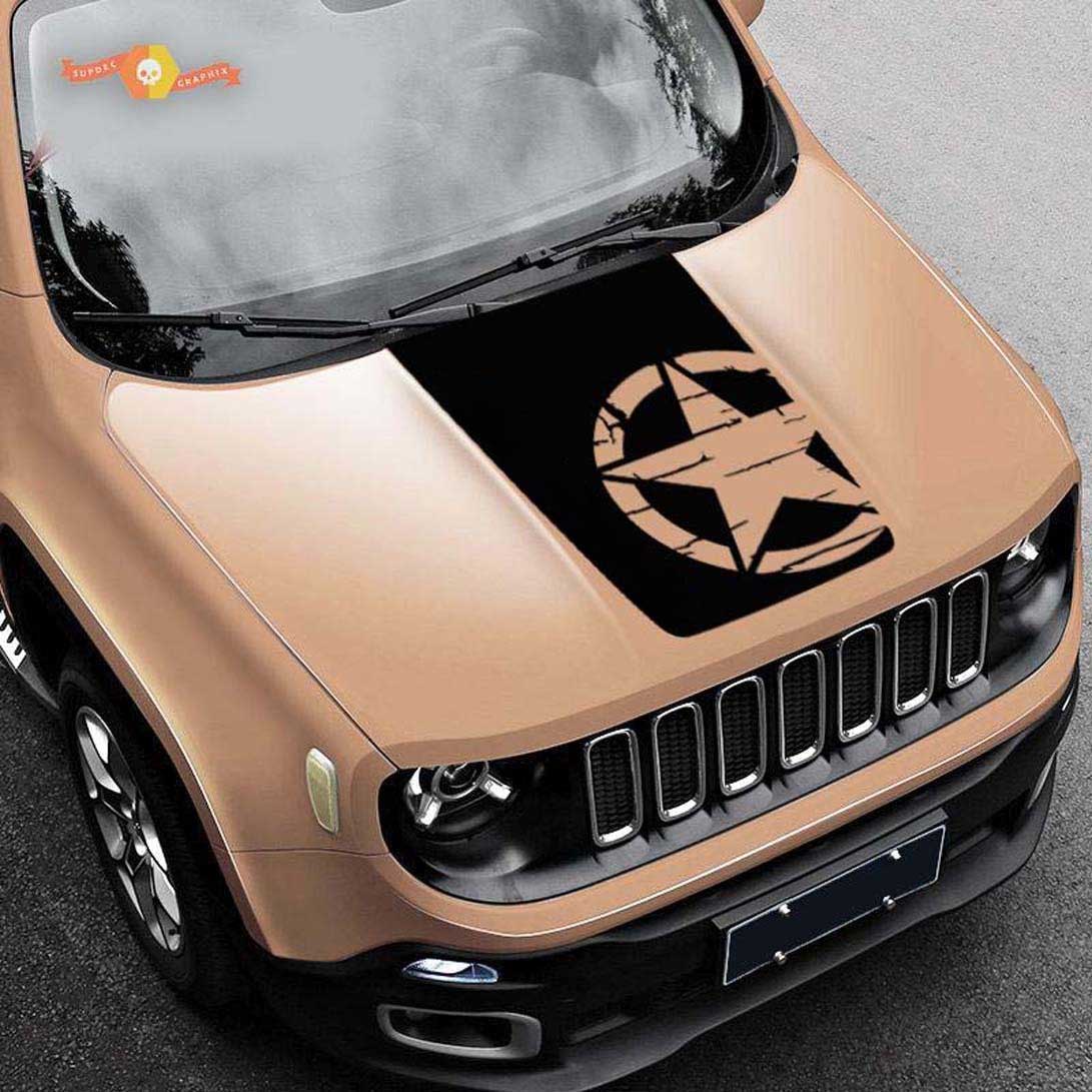 2015-2019 Blackout Distressed Star vinilo pegatina para capó Jeep Renegade Military Army Graphic
