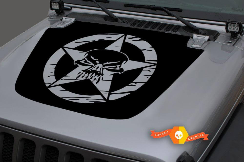 Calcomanía de apagón desgastado con estrella militar de calavera de vinilo para 18-19 Jeep Wrangler JL #1
