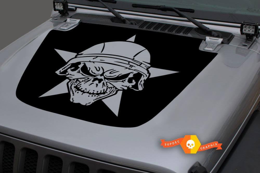 Calcomanía adhesiva de vinilo Militar Star Skull Blackout para capó Jeep Wrangler JL 3