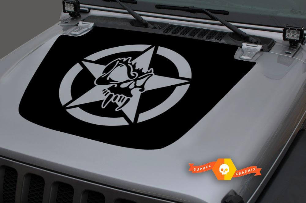 Calcomanía Adhesiva de Vinilo Capucha Militar Estrella Calavera Negro Mate 2 para Jeep Wrangler JL