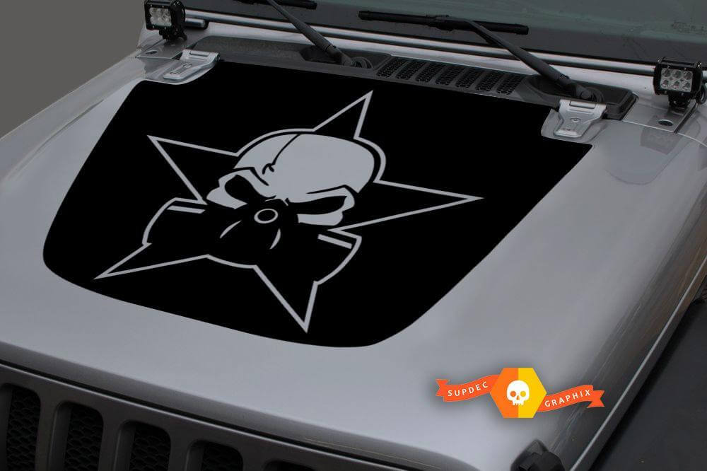 Calcomanía Vinilo Capucha Militar Estrella Calavera Negra 3 para Jeep Wrangler JL