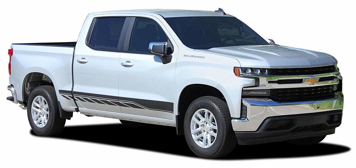 2 Rocker 2019 2020 Chevy Silverado Panel basculante inferior Cuerpo Puerta lateral Rayas Vinilo Gráficos Pegatinas Calcomanías
