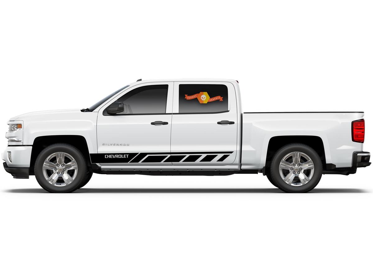 Chevrolet Silverado mk3 rayas laterales gráficos pegatina calcomanía panel de puerta pegatina vinilo negro 2

