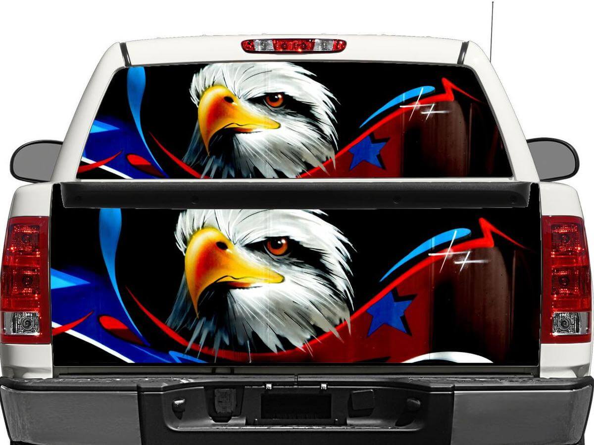 Pegatina de la bandera de EE. UU. con águila calva para ventana trasera o portón trasero de camioneta o SUV