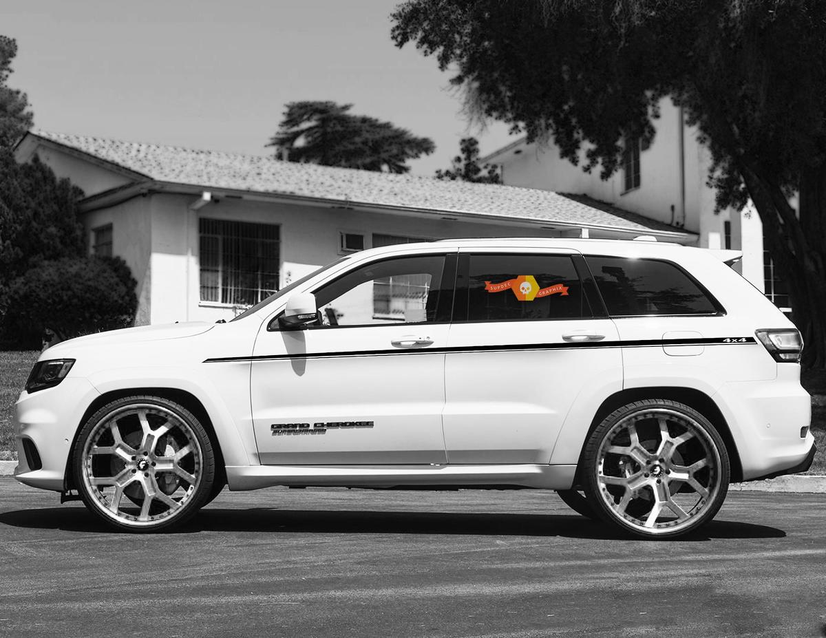 Pegatina de vinilo lateral de rayas finas con logo 4x4 para Jeep Grand Cherokee