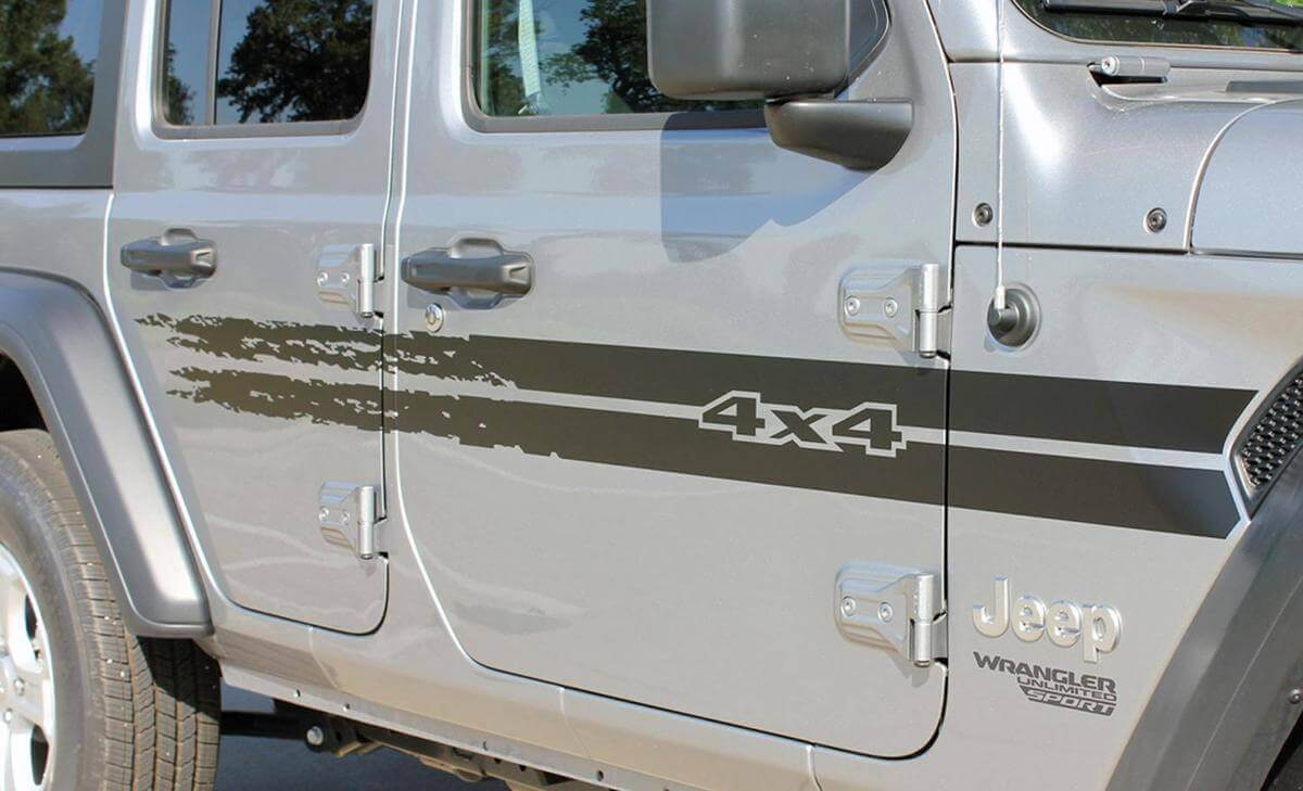 Juego de pegatinas de vinilo con franja lateral desgastada Sport 4x4 para Jeep Wrangler
