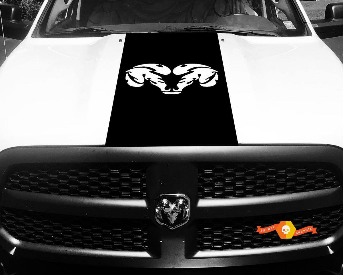 Calcomanía de vinilo Dodge Ram 1500 HOOD Ram Head Racing HEMI Stripe Stickers #34
