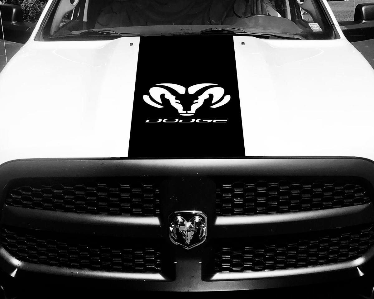 Calcomanía de vinilo Dodge Ram 1500 HOOD Ram Head Racing HEMI Stripe Stickers #68
