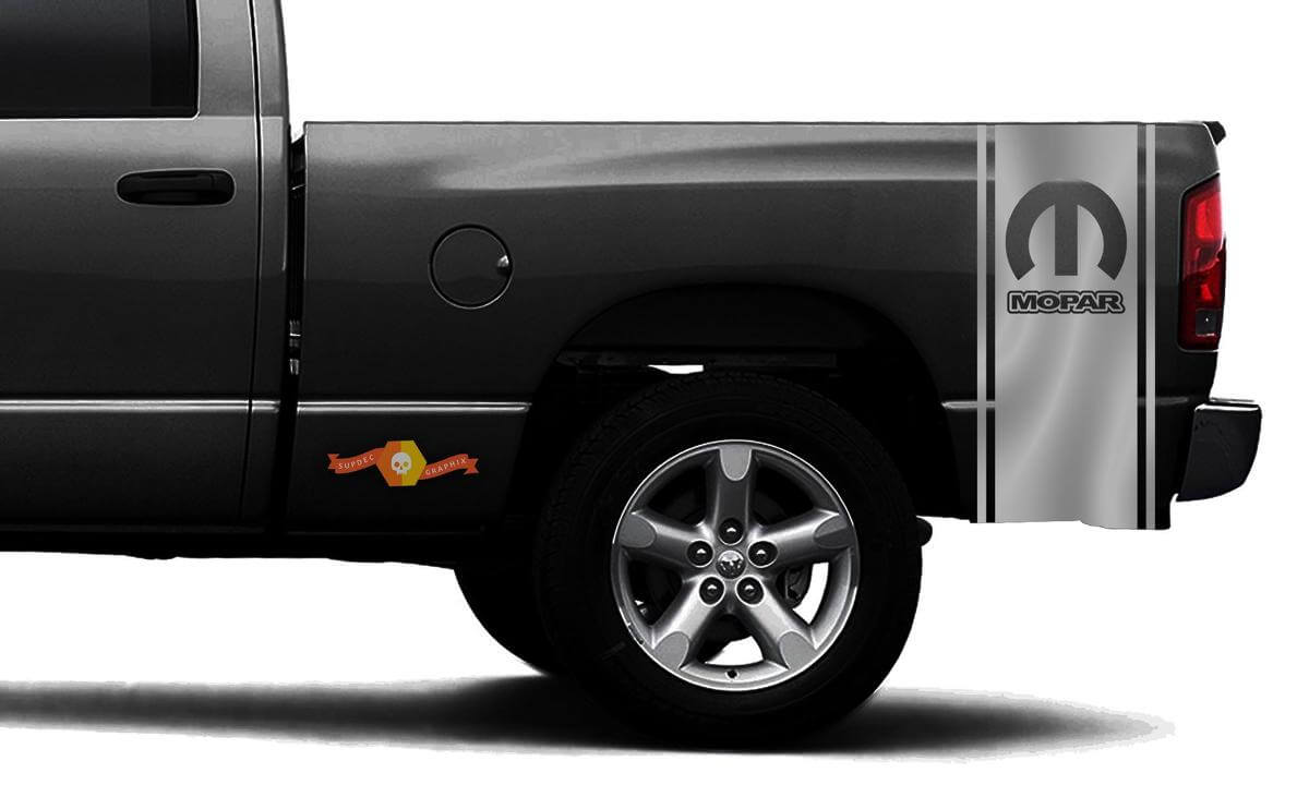 Pegatina vinilo con franjas de estilo degradado con logotipo Mopar para laterales de caja para Dodge Ram 1500