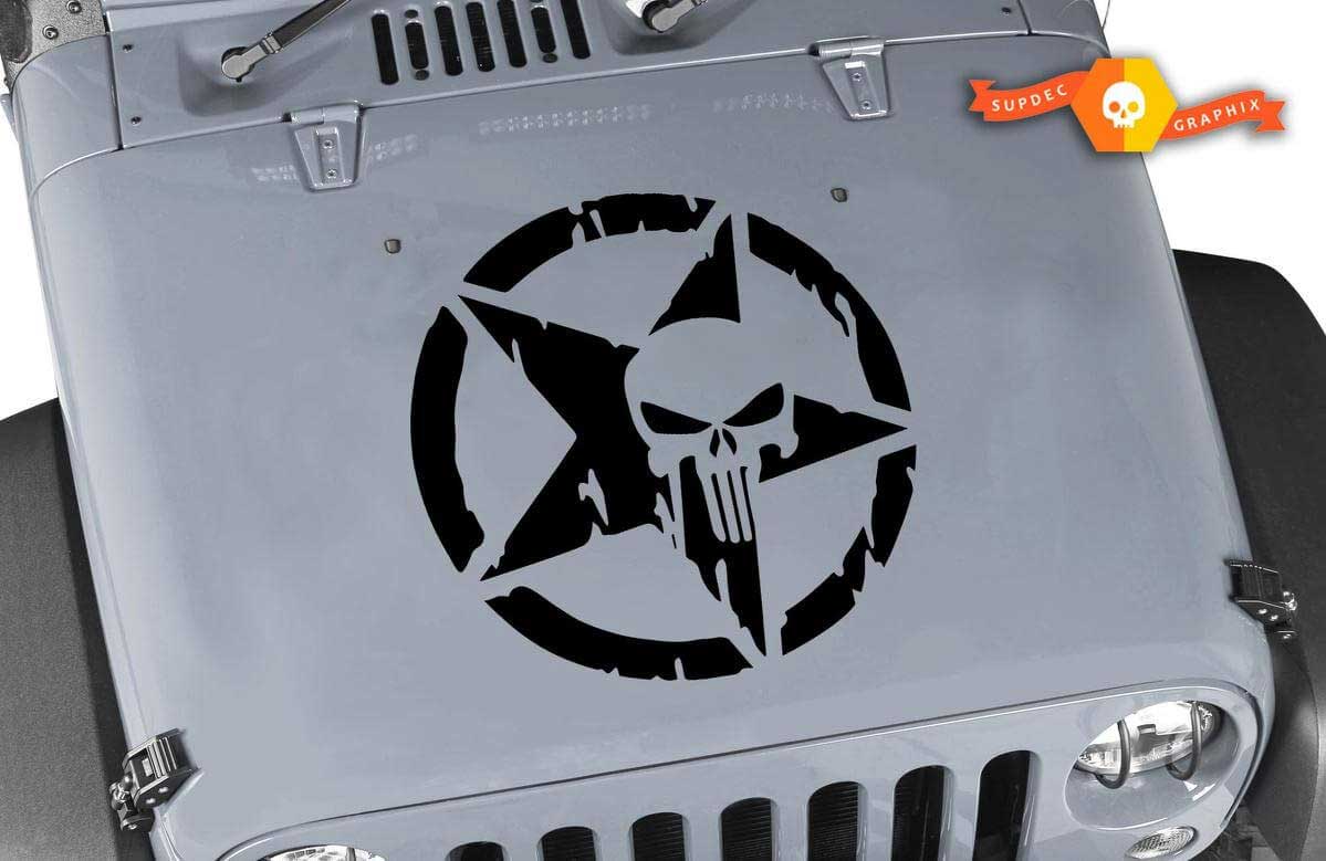 Calcomanía para capó de Jeep - 20" Punisher Star Jeep Calcomanía para capó Wrangler Rubicon CJ
