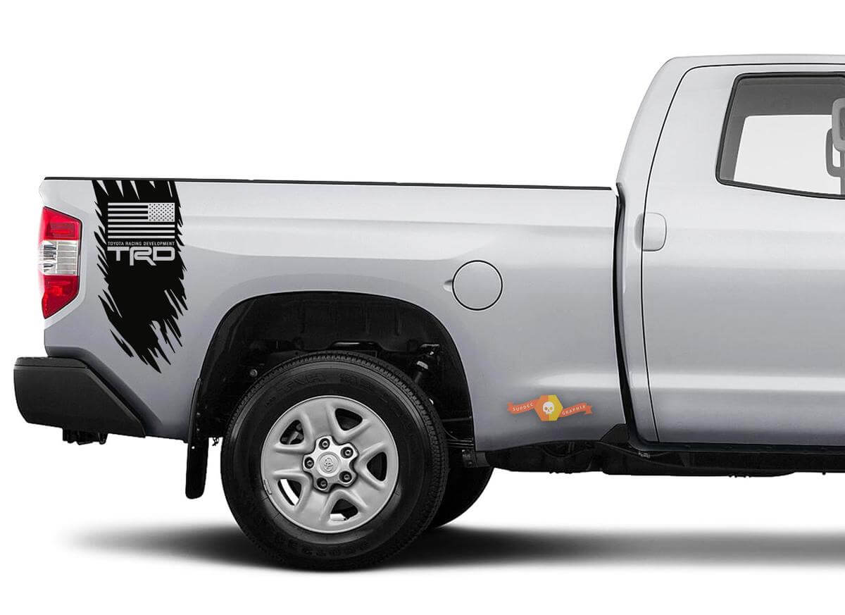 Pegatina de vinilo estilo envejecido con bandera TRD USA para la cabecera de Toyota Tundra