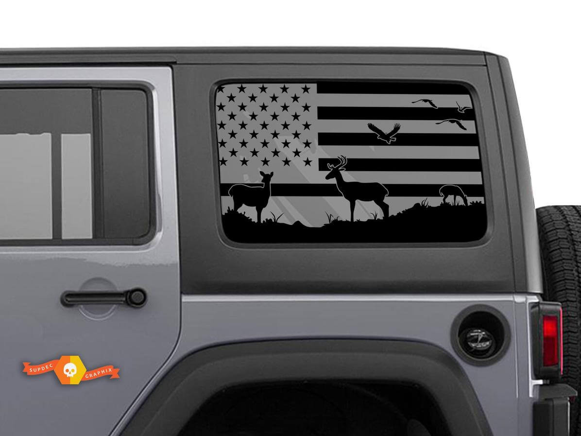 Kit de pegatinas de vinilo de bandera USA para ventana lateral de ciervo para Jeep Wrangler Hardtop