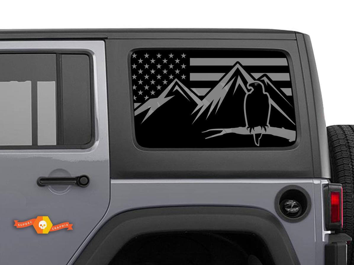 Par de calcomanías para ventana lateral con águila y banderas de EE. UU. para techo rígido de Jeep Wrangler