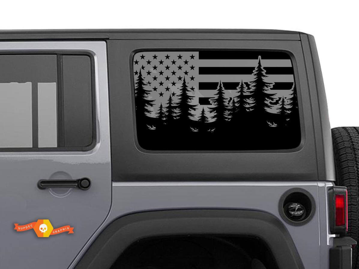 Juego de vinilos adhesivos de ventana trasera lateral con bandera de EE. UU. para techo duro de Jeep Wrangler