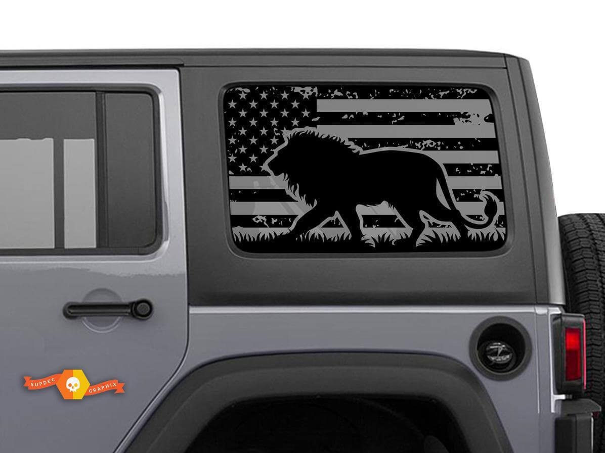 Kit de adhesivos para ventana lateral con león y bandera de EE. UU. para Jeep Wrangler Hardtop