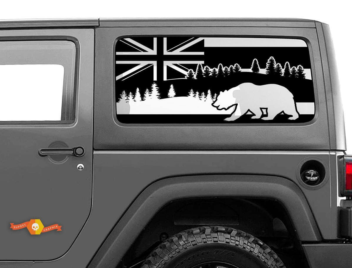 Pegatina de vinilo con bandera de Hawái y oso para ventana lateral de Jeep Wrangler 2007-2019