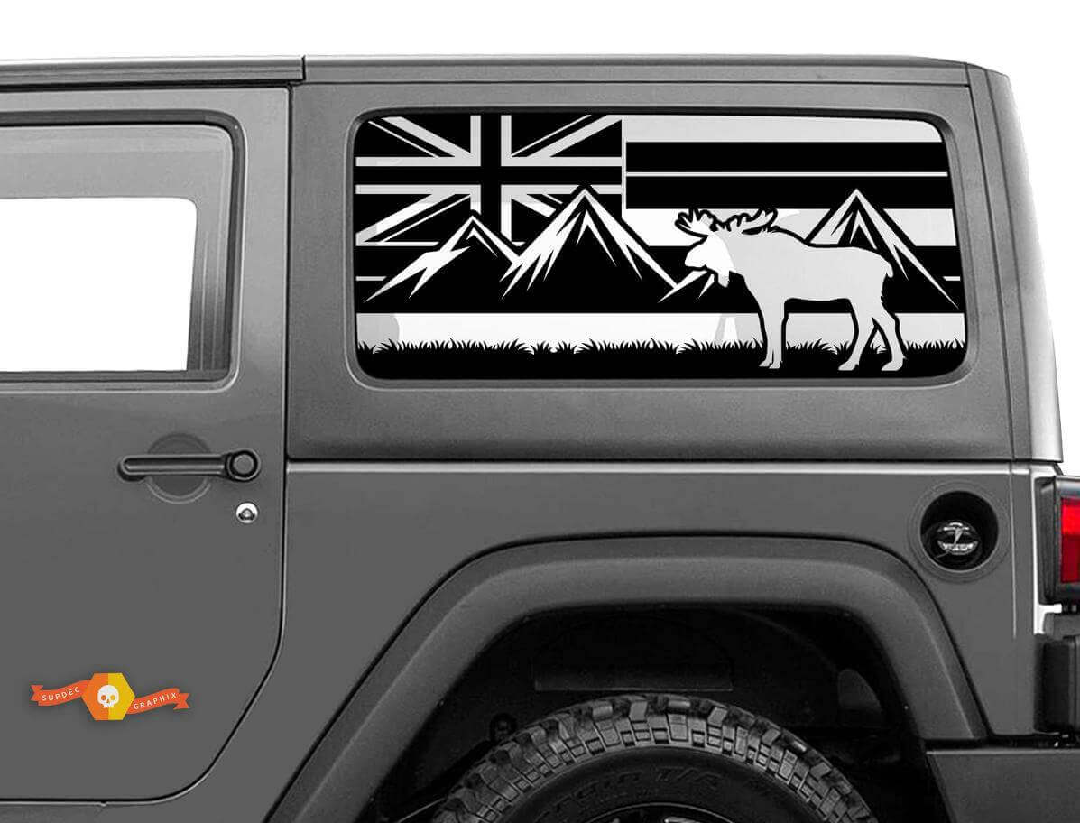 Pegatina de Vinilo para Ventana Lateral de Alce con Bandera de Hawái para Jeep Wrangler 2007-2019