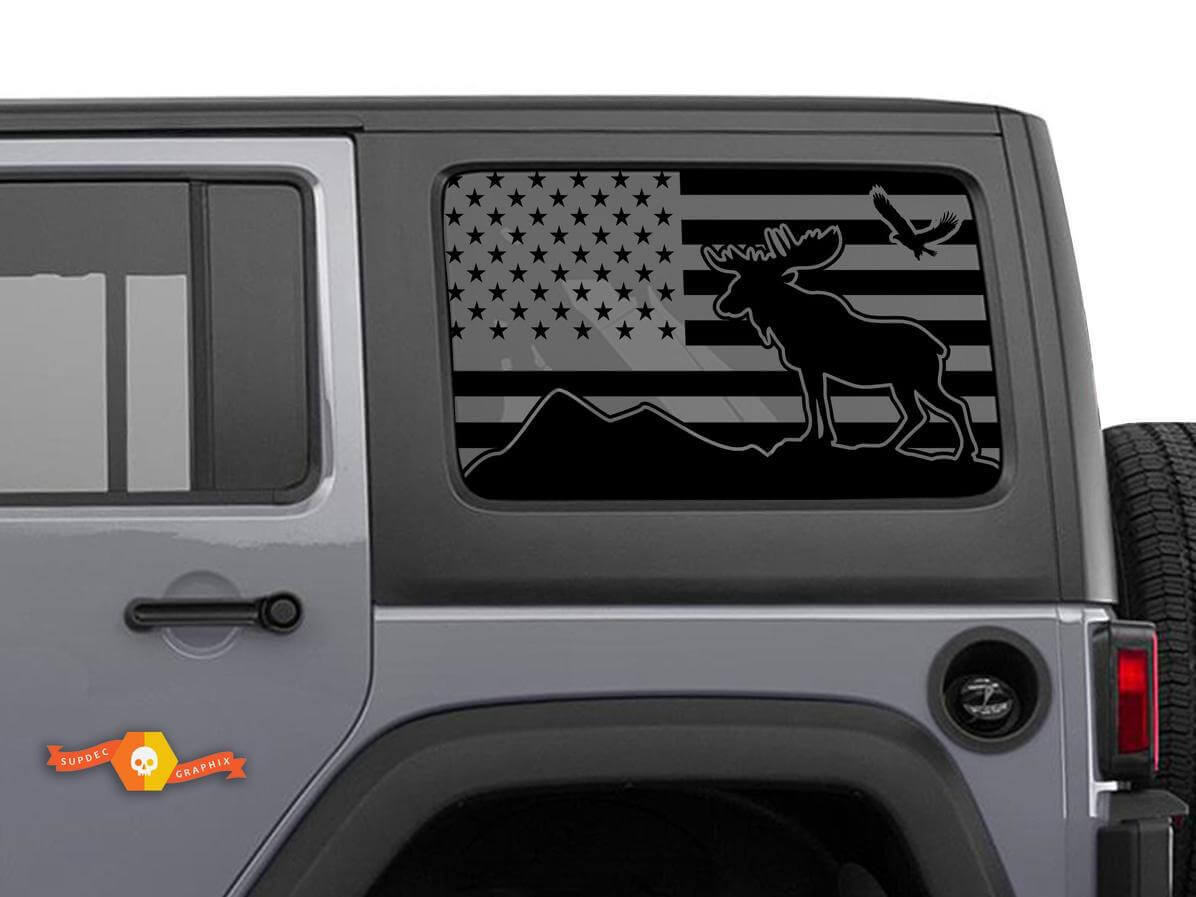 Juego de pegatinas de vinilo con bandera de EE. UU. y alce para ventana lateral para Jeep Wrangler Hardtop