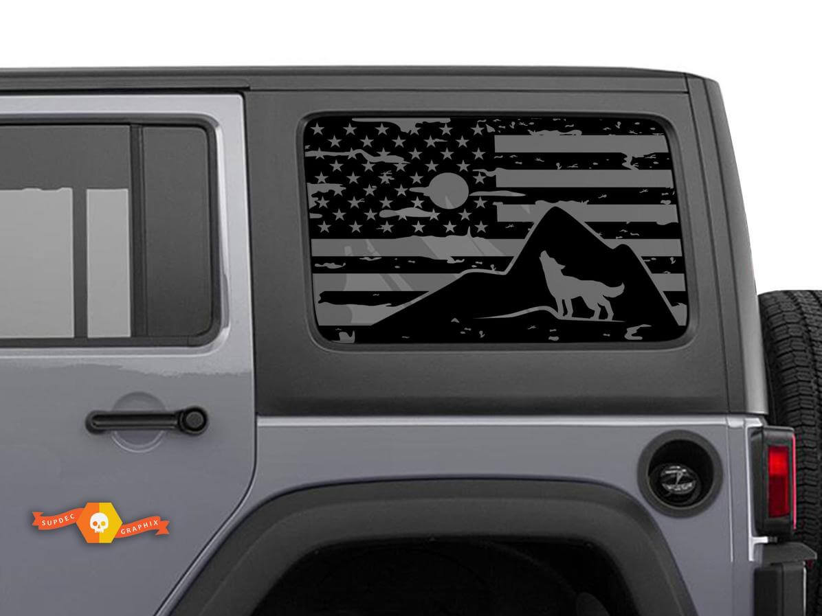 Pegatina adhesiva para parabrisas con bandera de EE. UU., lobo, nubes y luna para Jeep Wrangler Rubicon Hardtop JKU JLU 2007-2019 o Tacoma 4Runner Tundra Charger Challenger