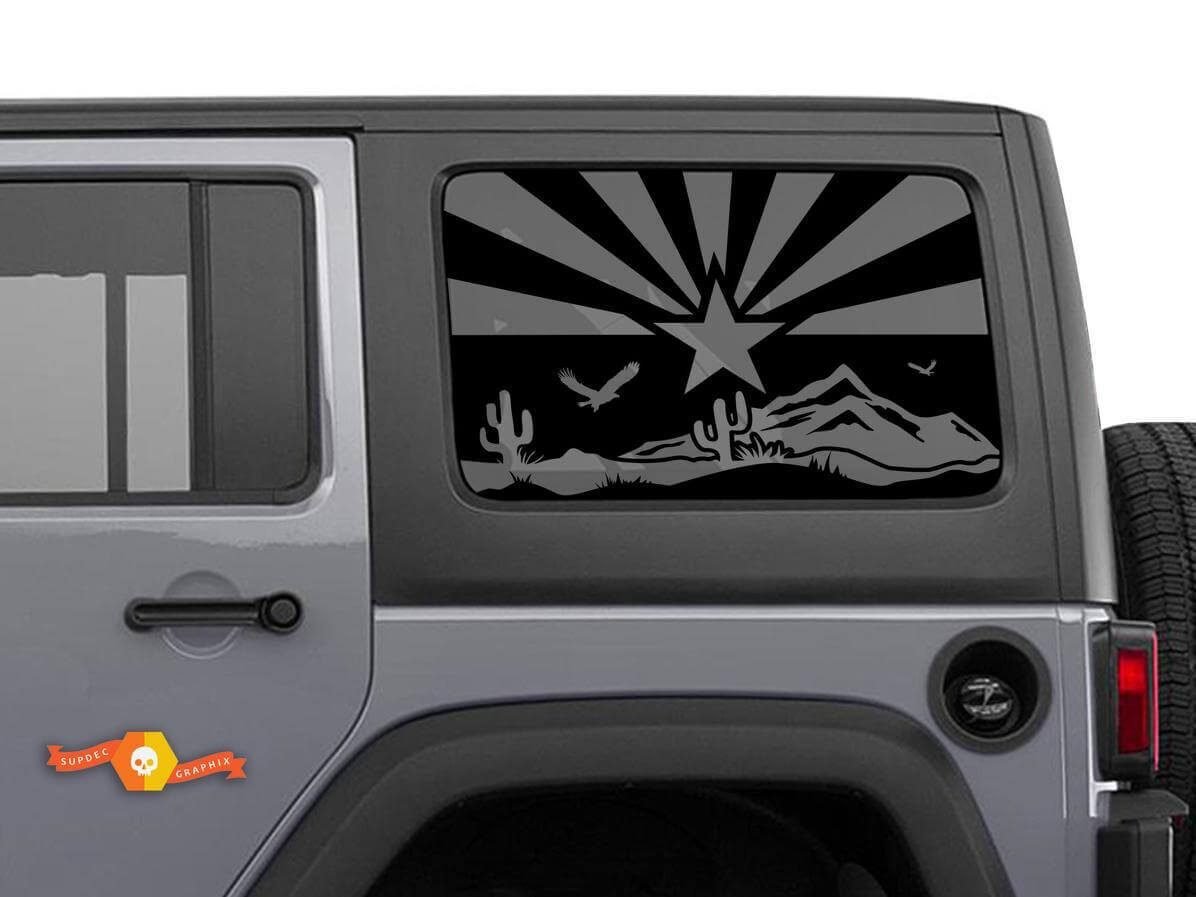 Pegatina de vinilo para ventana lateral con escena desértica y bandera de Arizona para Jeep Wrangler