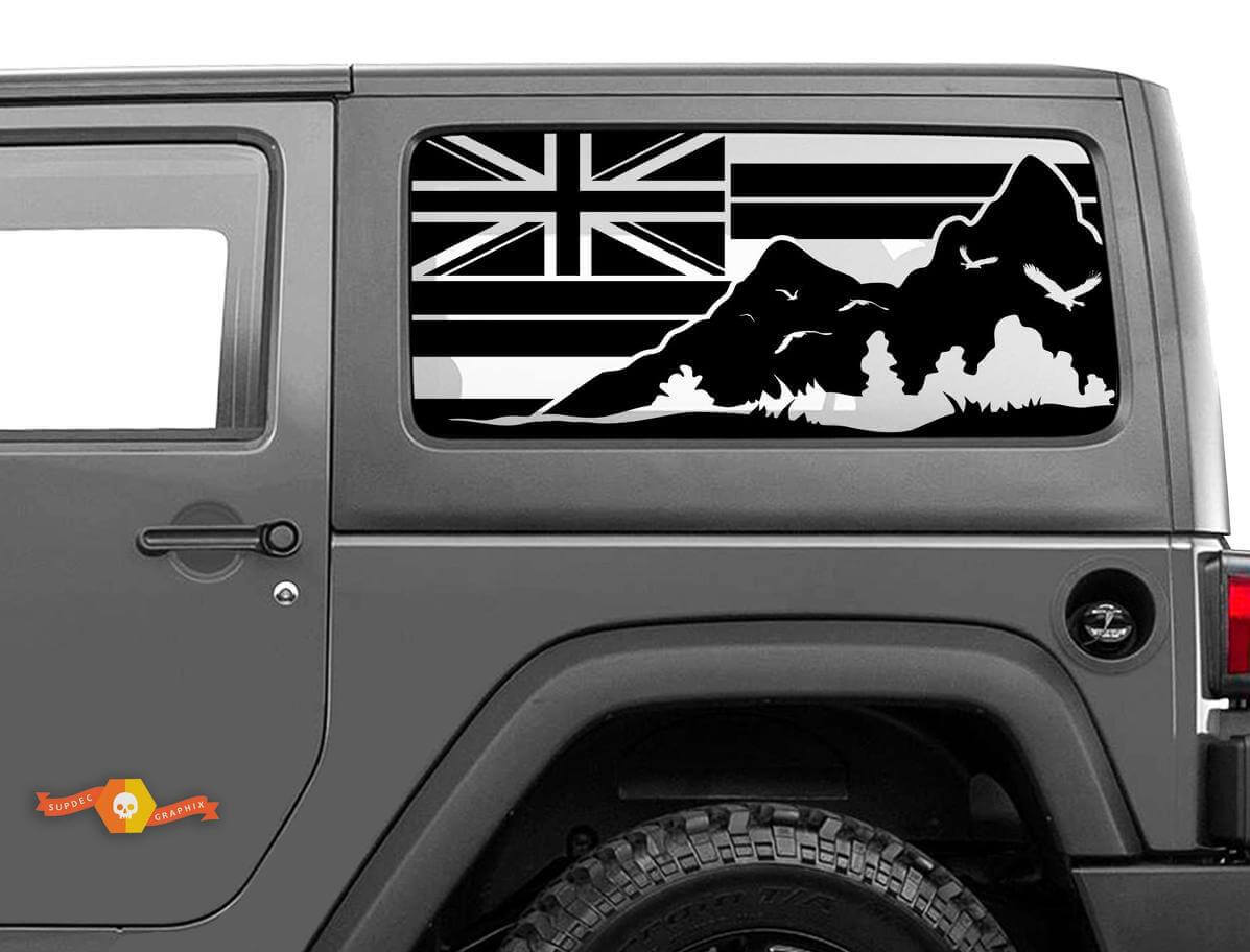 Calcomanía Vinilo para Ventana Lateral con Montañas Grandes de la Bandera de Hawái para Jeep Wrangler 2007-2019