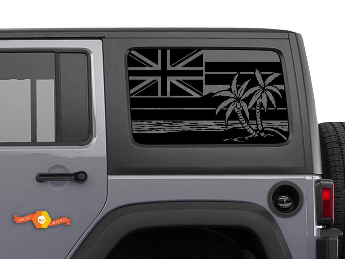 Pegatina adhesiva para parabrisas de bandera de Hawái y palmeras para Jeep Wrangler Rubicon Hardtop JKU JLU 2007-2019 o Tacoma 4Runner Tundra Charger Challenger