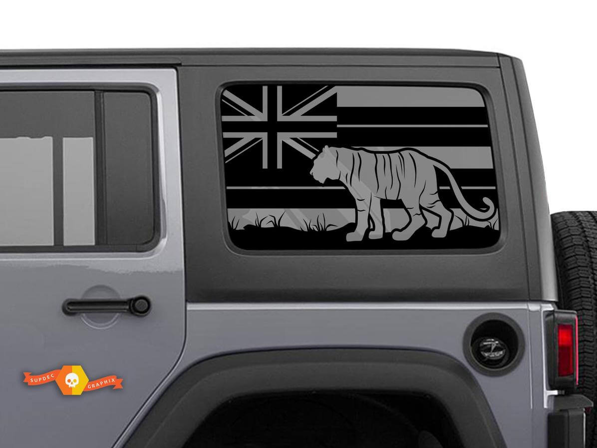 Pegatina de Parabrisas Tigre con Bandera de Hawái para Jeep Wrangler Rubicon Hardtop JKU JLU 2007-2019 o Tacoma 4Runner Tundra Charger Challenger