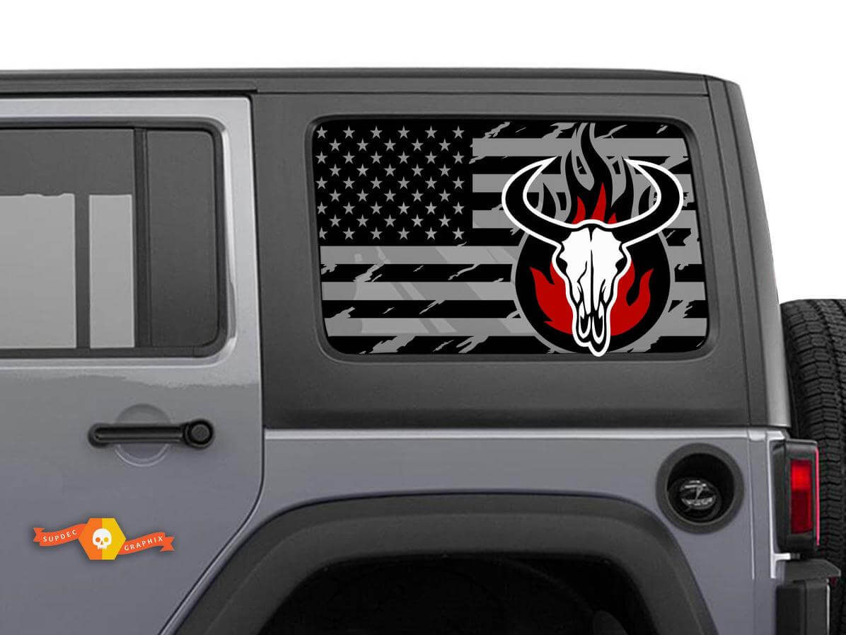 Pegatina/Calcomanía de Parabrisas de Calavera con Bandera de EE. UU. Desgastada Hardtop para Jeep Wrangler Rubicon JKU JLU 2007-2019 o Tacoma 4Runner Tundra Charger Challenger