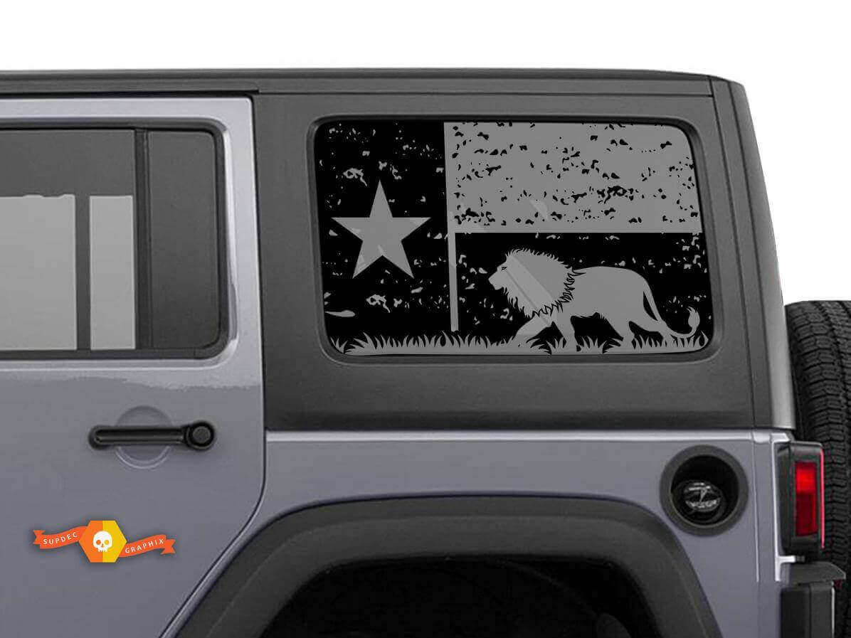 Adhesivo Vinilo para Ventana Lateral de León con Bandera de Texas Desgastada para Jeep Wrangler 2007-2019