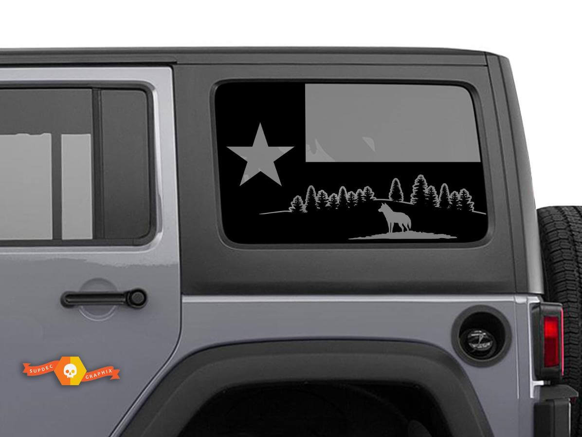 Calcomanía de Parabrisas con Lobo del Bosque y Montañas Bandera de Texas para Jeep Wrangler Rubicon Hardtop JKU JLU 2007-2019 o Tacoma 4Runner Tundra Charger Challenger