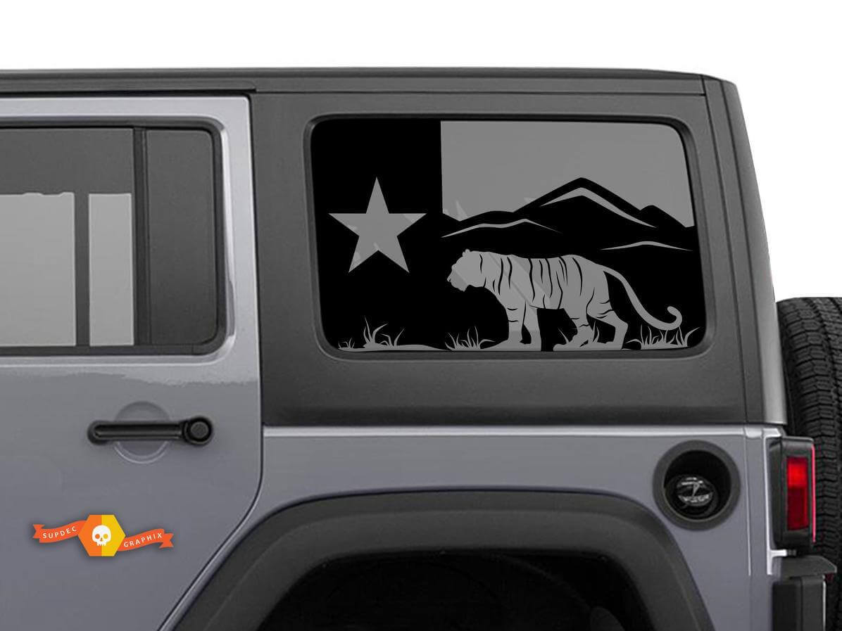Calcomanía de vinilo para ventana lateral Tiger Mountain con bandera de Texas para Jeep Wrangler 2007-2019