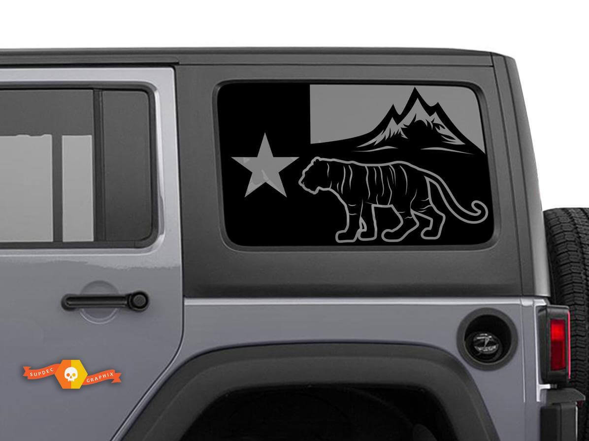 Calcomanía de vinilo para ventana lateral con bandera de Texas y tigre para Jeep Wrangler 2007-2019